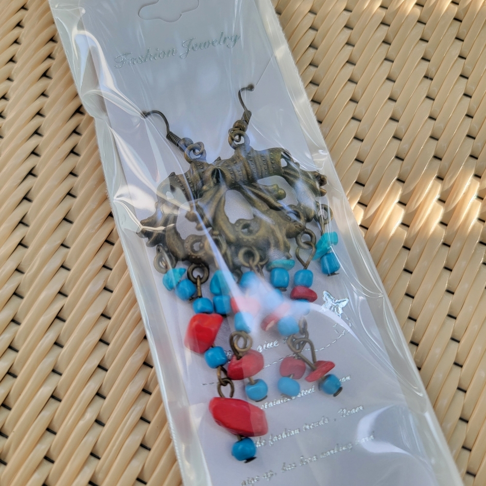 Bohemian Blue & Red Dangle Earrings